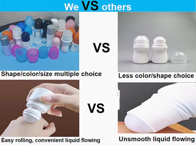HDPE 30ml 50ml 60ml 100ml Plastic Roll on White Cylindrical Round Roller Bottle Deodorant Container with Plastic Roll on Ball