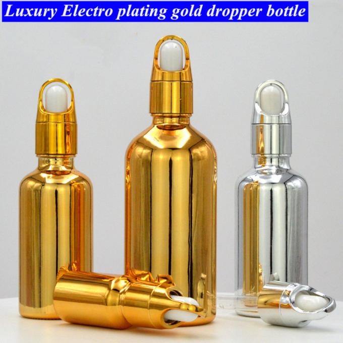 Hot Luxury 10ml 20ml 30ml 50ml Sliver Gold Plating Electroplate Essential Oil Serum Glass Dropper Bottle with Basket Cap