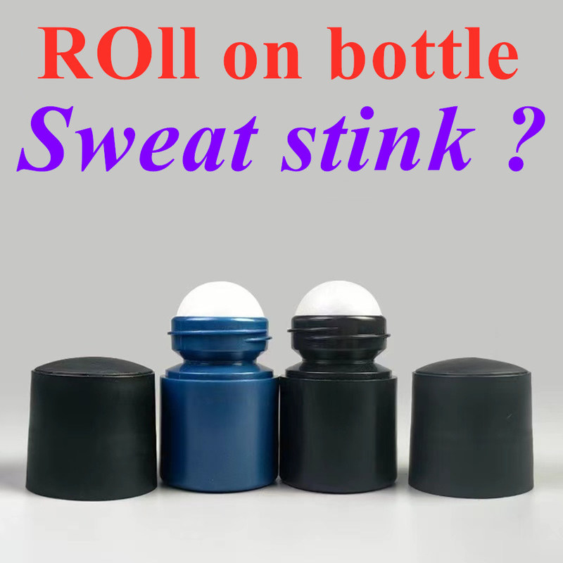 50ml ब्लैक खाली एचडीपीई प्लास्टिक रोलर बॉल डिओडोरेंट पर प्लास्टिक रोल एंटीट्रांसपिरेंट ब्लैक ढक्कन के साथ बोतल
