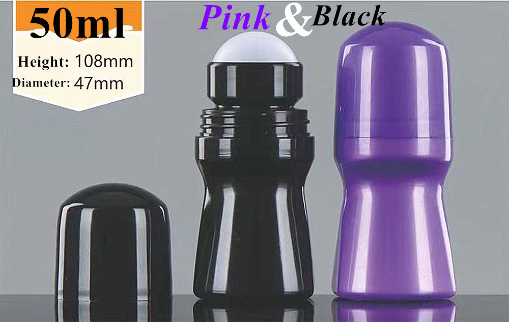 खाली 50ml आवश्यक तेल कॉस्मेटिक प्लास्टिक एचडीपीई रोलर बोतल बोतलों पर सफेद डिओडोरेंट रोल
