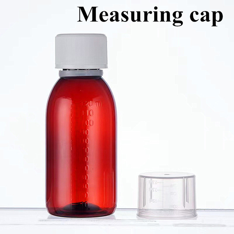 100ml 120ml 150ml 200ml एम्बर राउंड फार्मास्युटिकल पालतू जानवर मौखिक तरल खांसी सिरप पीपी स्क्रू कैप के साथ प्लास्टिक की बोतल