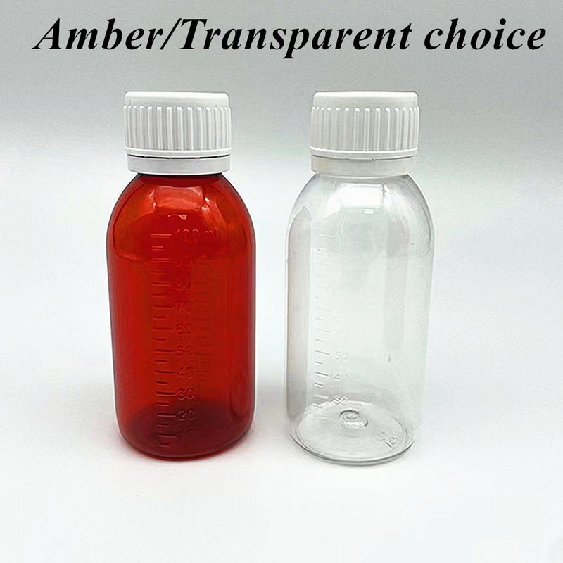 100ml 120ml 150ml गोल खाली प्लास्टिक पालतू जानवरों की दवा तरल मौखिक निलंबन बोतल एम्बर कोस्ट सिरप बोतल