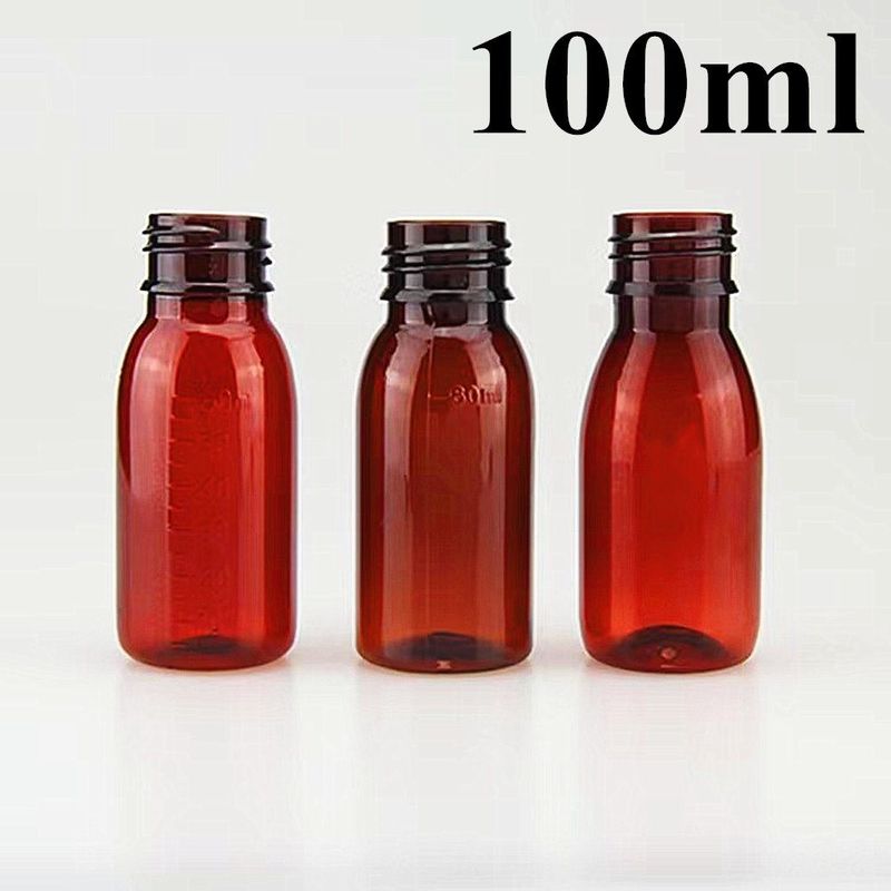 100ml 120ml तरल एम्बर प्लास्टिक सिरप बोतल पेंच ढक्कन के साथ खाली गोल पीईटी एम्बर सिरप प्लास्टिक बोतल