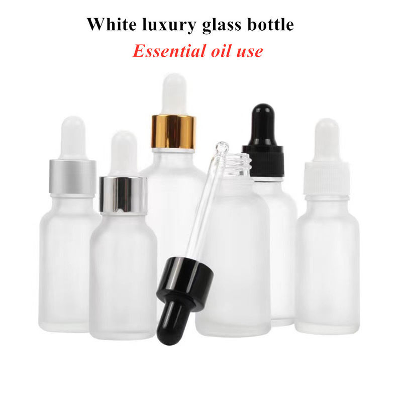 1 औंस 2 औंस 5ml 10ml 15ml 20ml 30ml 50ml खाली आवश्यक तेल त्वचा देखभाल सीरम चेहरा हाथ का उपयोग सफेद फ्रॉस्टेड ग्लास ड्रिपर बोतल