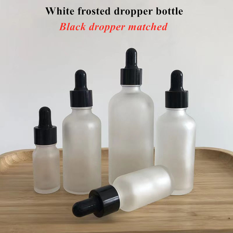 मैट मैट व्हाइट 20ml 30ml ग्लास ड्रिपर बोतल ग्लास सीरम आवश्यक तेल बोतल काले ड्रिपर कैप के साथ
