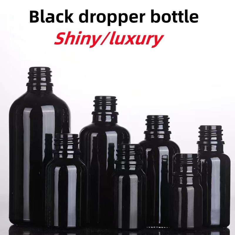 10ml 15ml 20ml 30ml 50ml 100ml चमकदार काला आवश्यक तेल कॉस्मेटिक ग्लास ड्रॉपर बोतल