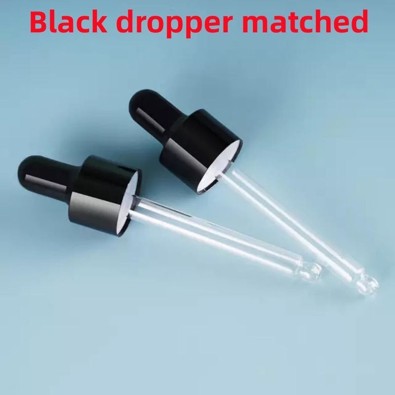 5ml 10ml 15ml 20ml आवश्यक तेल सीरम सपाट कंधे गोल चमकदार आवश्यक तेल की बोतल काला ग्लास ड्रॉपर बोतल