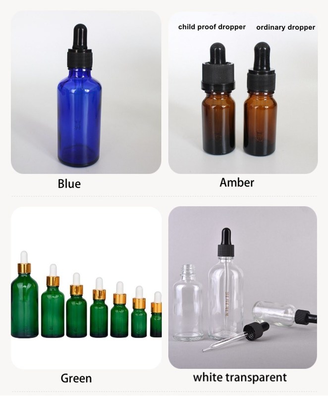 आवश्यक तेल पैकेजिंग 1OZ 2OZ 20ml 30ml 50ml एम्बर आवश्यक तेल सीरम बाल प्रतिरोधी टोपी के साथ ग्लास ड्रॉपर बोतल