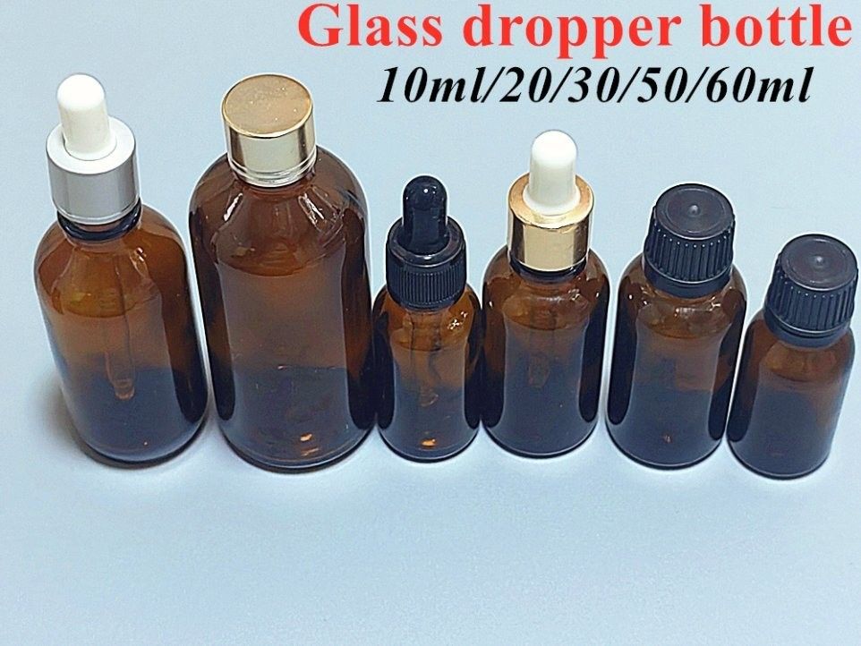 30ml 50ml 60ml 100ml बाल तेल सीरम दाढ़ी तेल एम्बर ब्राउन खाली गोल आवश्यक तेल ग्लास ड्रिपर बोतल