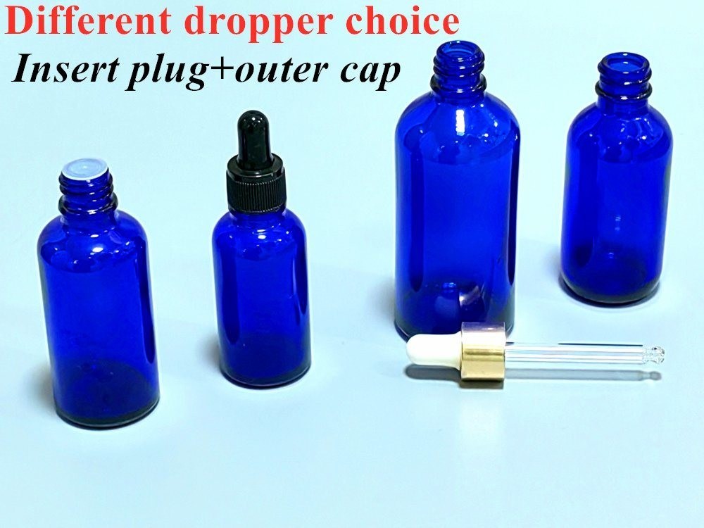 10 मिलीलीटर 20 मिलीलीटर 30 मिलीलीटर 50 मिलीलीटर खाली बोस्टन गोल कॉस्मेटिक पैकिंग खाली नीला आवश्यक तेल ग्लास ड्रॉपर बोतल ड्रॉपर कैप के साथ