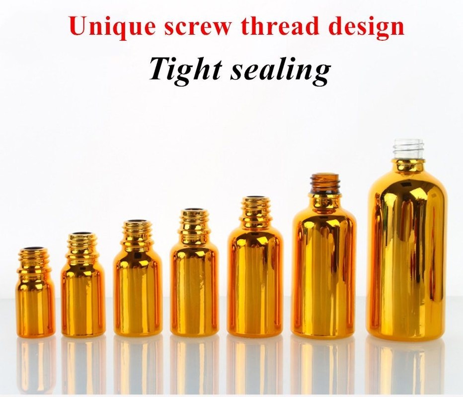 लक्जरी चमकदार 30ml 50ml 60ml सोना यूवी इलेक्ट्रोप्लेट सीरम स्वर्ण ग्लास आवश्यक तेल ग्लास ड्रॉपर बोतल स्प्रे सिर के साथ