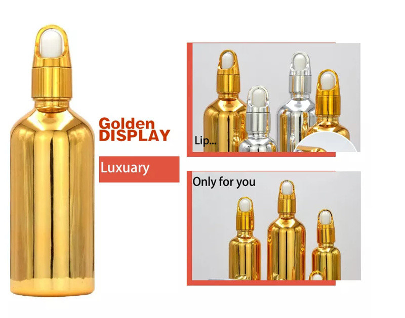 उच्च गुणवत्ता वाले लक्जरी कॉस्मेटिक पैकेज 10ml 20ml 30ml 50ml इलेक्ट्रोप्लेटिंग गोल्ड आवश्यक तेल सीरम ग्लास ड्रॉपर बोतल