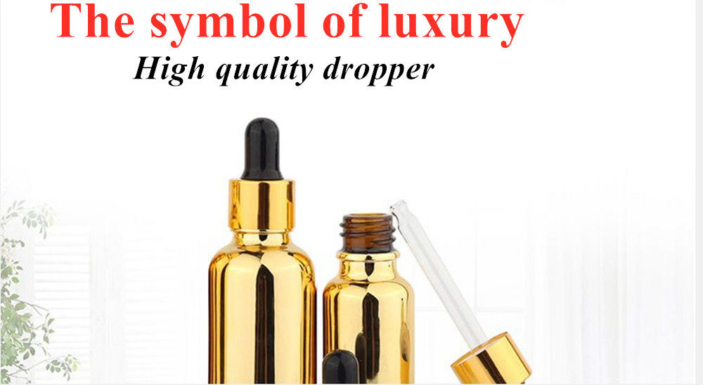 20ml 30ml 50ml खाली पुनः प्रयोज्य इलेक्ट्रोप्लेटिंग गोल्ड कॉस्मेटिक पैकेज सीरम त्वचा देखभाल आवश्यक तेल ग्लास ड्रॉपपर बोतल