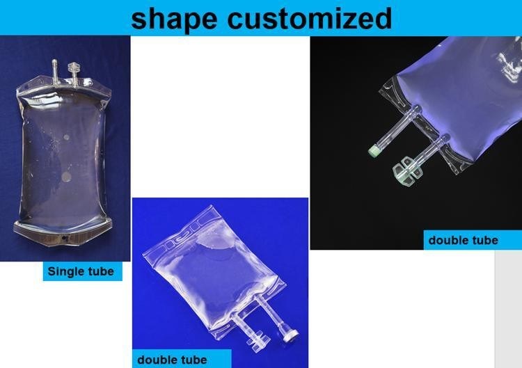 250ml 500ml 1000ml एक बार इस्तेमाल करने योग्य इन्फ्यूजन बैग मेडिकल पीवीसी बाँझ लवण IV द्रव समाधान पीवीसी इन्फ्यूजन बैग