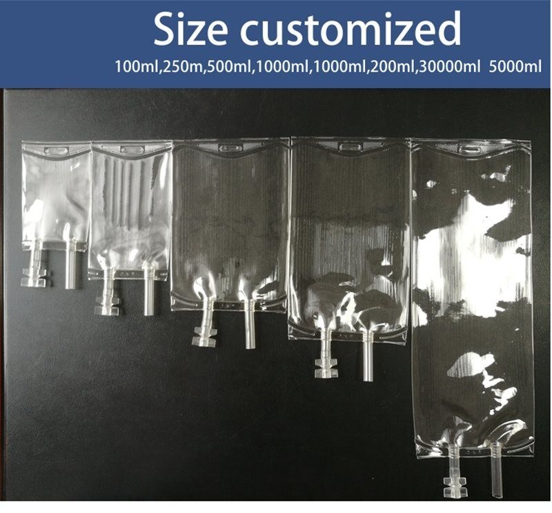 मेडिकल इन्फ्यूजन बैग्स एक बार इस्तेमाल करने योग्य पीवीसी 100ml 250ml 1000ml 2000ml Dehp मुक्त IV बैग्स IV द्रव समाधान बैग