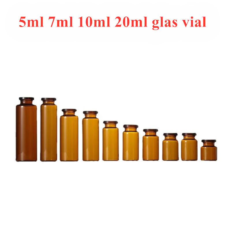 फार्मास्युटिकल 5ml 10ml खाली एम्बर क्लियर इंजेक्शन ट्यूबलर मेडिकल ग्लास की बोतल ब्यूटिल रबर क्लॉपर के साथ फ्लास्क की बोतल