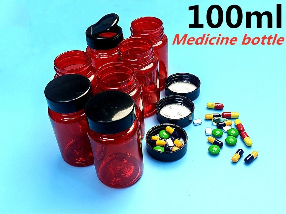 उच्च गुणवत्ता वाली 100ml लाल खाली पालतू गोली टैबलेट कैल्शियम फार्मास्युटिकल कंटेनर दवा विटामिन कैप्सूल दवा बोतल