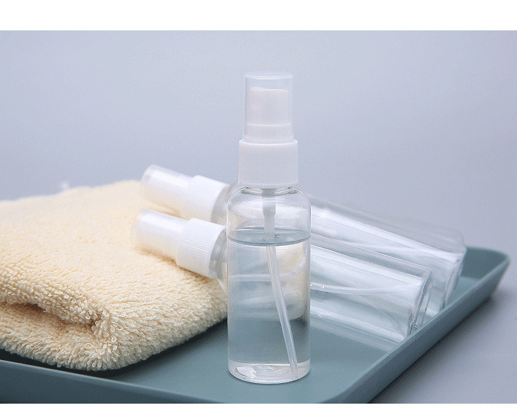 30 मिलीलीटर 60 मिलीलीटर 100 मिलीलीटर फिर से भरने योग्य अल्कोहल पारदर्शी खाली प्लास्टिक स्प्रे बोतलें पीईटी स्प्रे बोतल ठीक धुंध स्प्रेयर के साथ