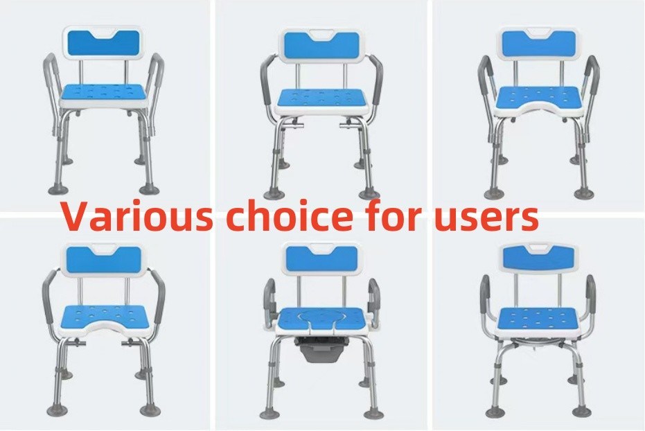 बाथरूम की कुर्सी 4-इन-1 कमोड कुर्सी शावर कुर्सी आर्मरेस्ट के साथ बड़े सक्शन कप पैर