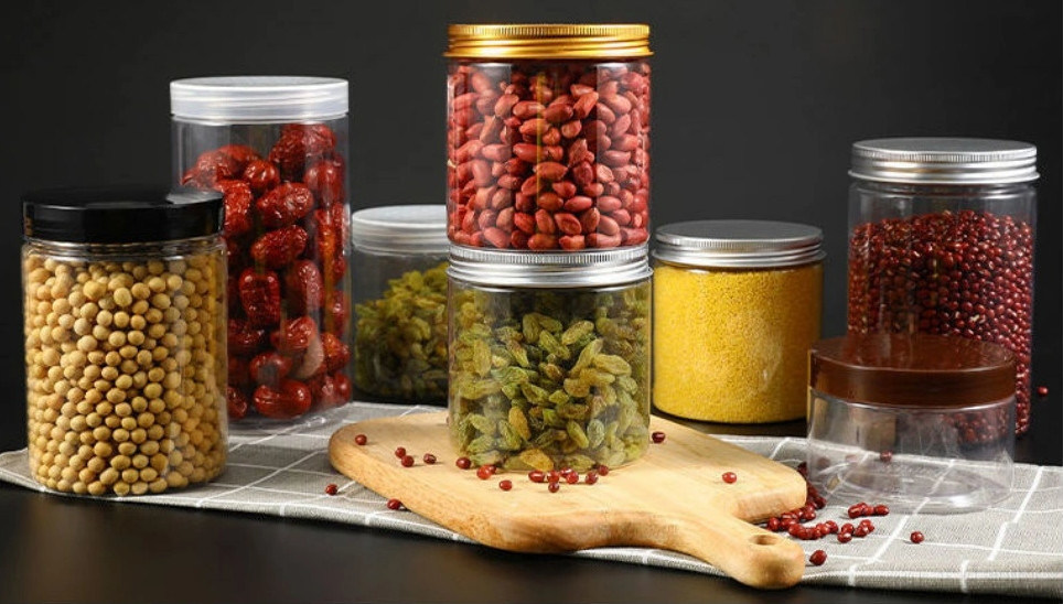 250ml 500ml PET Plastic Jar For Food Packing , Clear Plastic Cookie Candy Honey Food Jar With Aluminum Lid